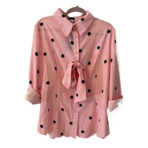 FHQ Collection Long Sleeved Pink Polka Dot Shirt with Removable Bow Size 2XL NWT